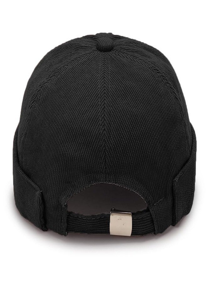 Ptduabenlu Corduroy Brimless Hat for Men Women Sailor Docker Cap Cuff Harbour Beanie Hat Black - Image 2